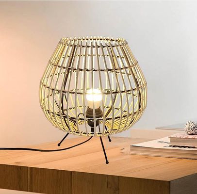 Doğal Renkli Bambu Rattan Masa Lambası Yatak Odası Yatak Yanı Atmosferi