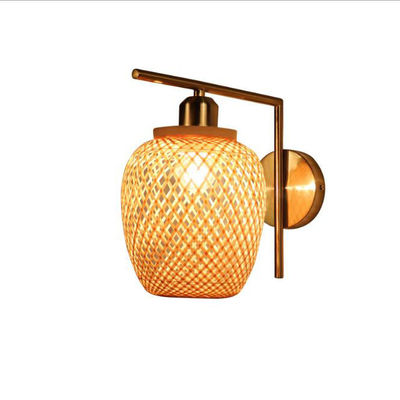 Nodic Dokumalı Bambu Rattan Duvar Işıkları Yatak Odası Odası Dekorasyonu için