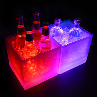 Modern kare LED buz kovası, Çift katman aydınlatma şampanya kovası şeffaf