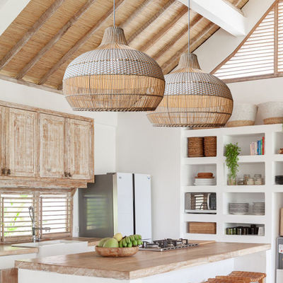 Bambu Rattan Kolye Işığı, İç Ev Dekorasyonu İçin Çubuk Çatı Lamba
