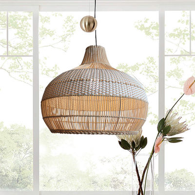Bambu Rattan Kolye Işığı, İç Ev Dekorasyonu İçin Çubuk Çatı Lamba