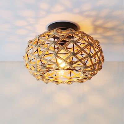 Yaratıcı balkon asma lambası Retro kenevir ip tavan lambası