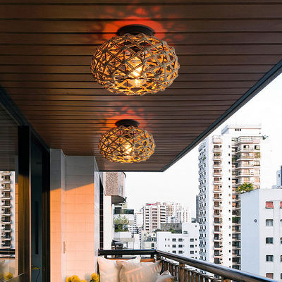 Yaratıcı balkon asma lambası Retro kenevir ip tavan lambası