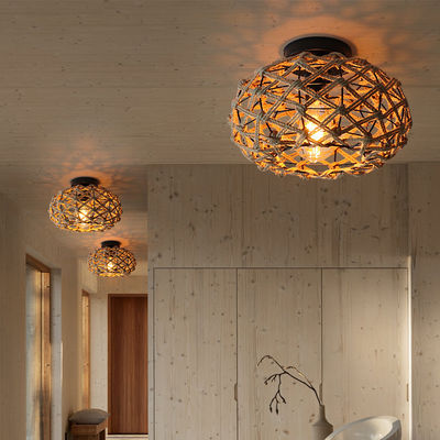 Yaratıcı balkon asma lambası Retro kenevir ip tavan lambası