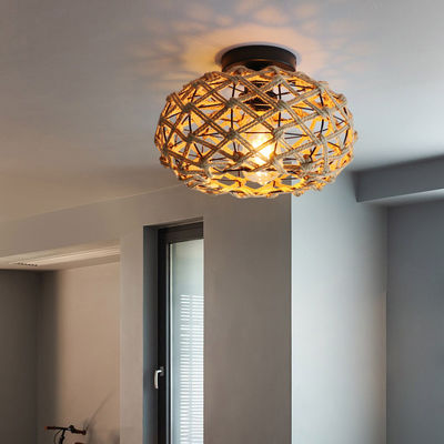 Yaratıcı balkon asma lambası Retro kenevir ip tavan lambası