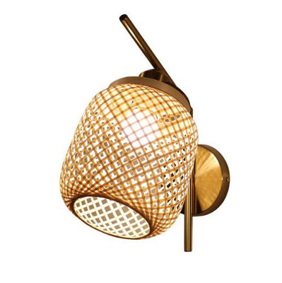 El yapımı Rattan Duvar Işıkları, 3500K Wicker Rattan Lamp Switch Control