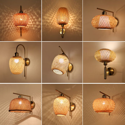 El yapımı Rattan Duvar Işıkları, 3500K Wicker Rattan Lamp Switch Control
