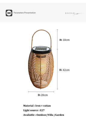 IP65 Rattan Dokuma Güneş Fenerleri, 3500K Rattan Güneş Enerjisili Bahçe Fenerleri