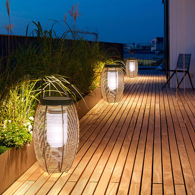 IP65 Rattan Dokuma Güneş Fenerleri, 3500K Rattan Güneş Enerjisili Bahçe Fenerleri