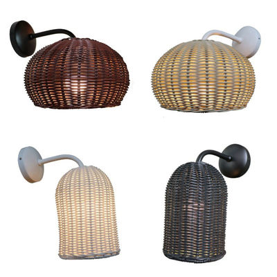 El örgü Rattan Duvar Işıkları Sconce Su geçirmez Yuvarlak Şekil Açık Hava için