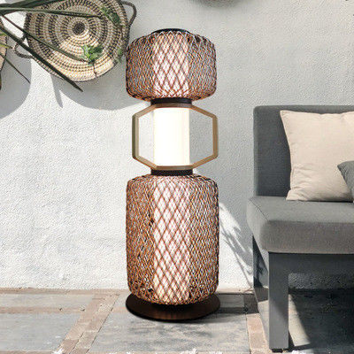 Dekoratif Rattan Standing Lamp 3500K CCT Otel Konut için
