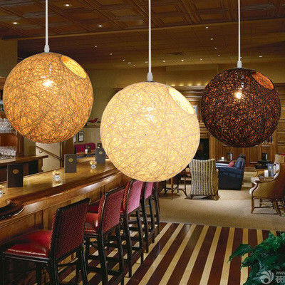 Modern Kenevir Topu Kolye Işık Renkli Top Kenevir Rattan Şamdanı Asılı Kenevir Kolye Işık