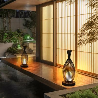Suya dayanıklı rattan zemin lambası villa dış balkona