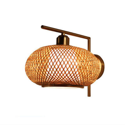 OEM Yuvarlak Rattan Duvar Işıkları, Bambu Rattan Fener LED Işık Kaynağı