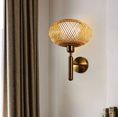 OEM Yuvarlak Rattan Duvar Işıkları, Bambu Rattan Fener LED Işık Kaynağı