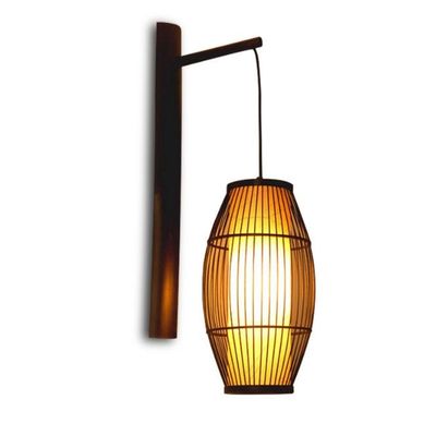 Çinli retro katı ahşap duvar lambası - Otel Bambu koridor lambası -Antik bambu fener duvar lambası