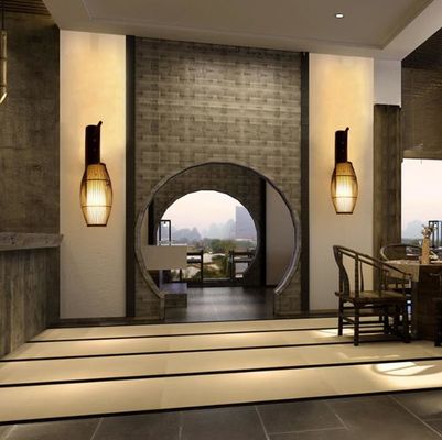 Çinli retro katı ahşap duvar lambası - Otel Bambu koridor lambası -Antik bambu fener duvar lambası