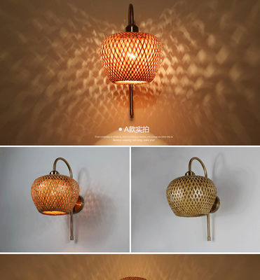 E27 LED Dokumalı Bambu Duvar Lambası Sconce 3500K Yatak Odası Banyo