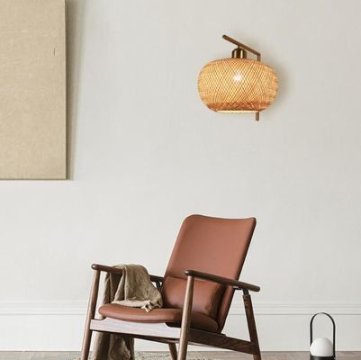 Doğal Modern Rattan Duvar Fenerleri, 3500K Sıcak Beyaz Bambu Duvar Sconce