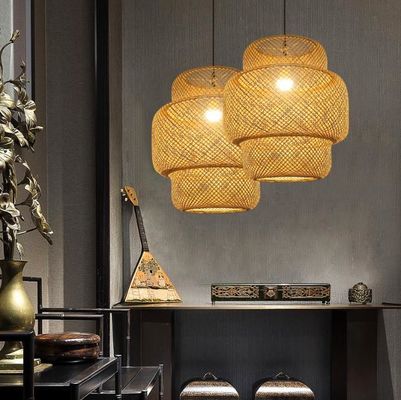 3500K Yuvarlak Bambu Dikiş LED Kolye Işık, Yuvarlak Rattan Işık OEM ODM