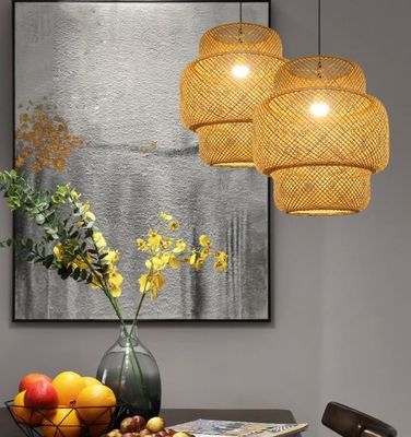 3500K Yuvarlak Bambu Dikiş LED Kolye Işık, Yuvarlak Rattan Işık OEM ODM