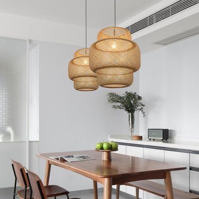 3500K Yuvarlak Bambu Dikiş LED Kolye Işık, Yuvarlak Rattan Işık OEM ODM
