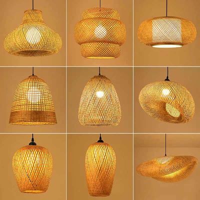 3500K Yuvarlak Bambu Dikiş LED Kolye Işık, Yuvarlak Rattan Işık OEM ODM