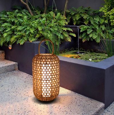 Su geçirmez Rattan Zemin Lampası, Dış Balkon için Wicker Standing Lamp