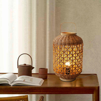 Retro Kenevir İpi Rattan Dikiş Lamba Gölgesi Oturma Odası Yatak Odası