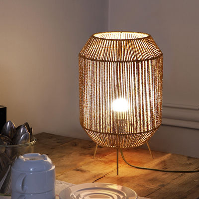 Vintage Twine Rattan Masa Lampası, Evde Kalmak İçin El Yapımı Wabi Sabi Masa Lampası