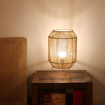 Vintage Twine Rattan Masa Lampası, Evde Kalmak İçin El Yapımı Wabi Sabi Masa Lampası