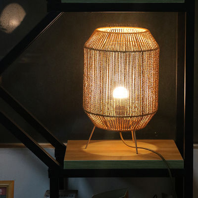 Vintage Twine Rattan Masa Lampası, Evde Kalmak İçin El Yapımı Wabi Sabi Masa Lampası