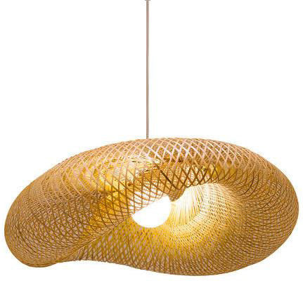 Bambu Rattan Şamdanı Kolye Yumuşak el dokuma Yerel tarzı yüksekliği ayarlanabilir kapalı kullanım için