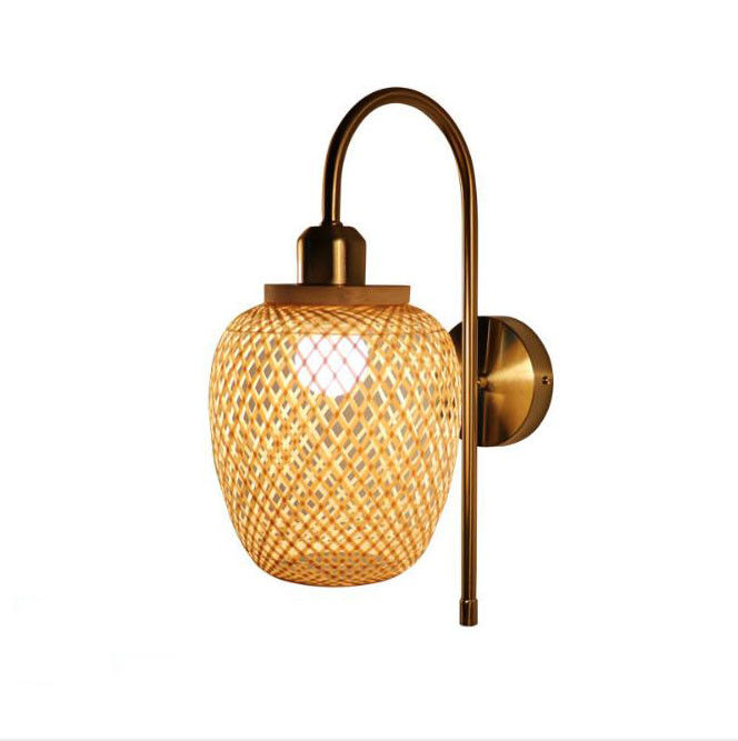 Nodic Dokumalı Bambu Rattan Duvar Işıkları Yatak Odası Odası Dekorasyonu için