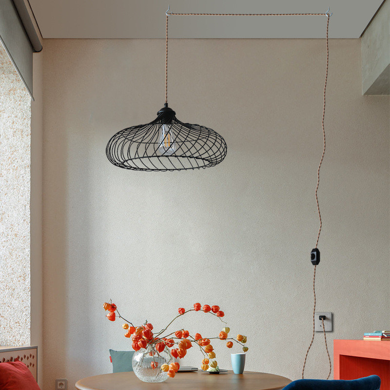 Bambu malzemesi Endüstriyel tarzı asılı lamba Plug And Switch ile